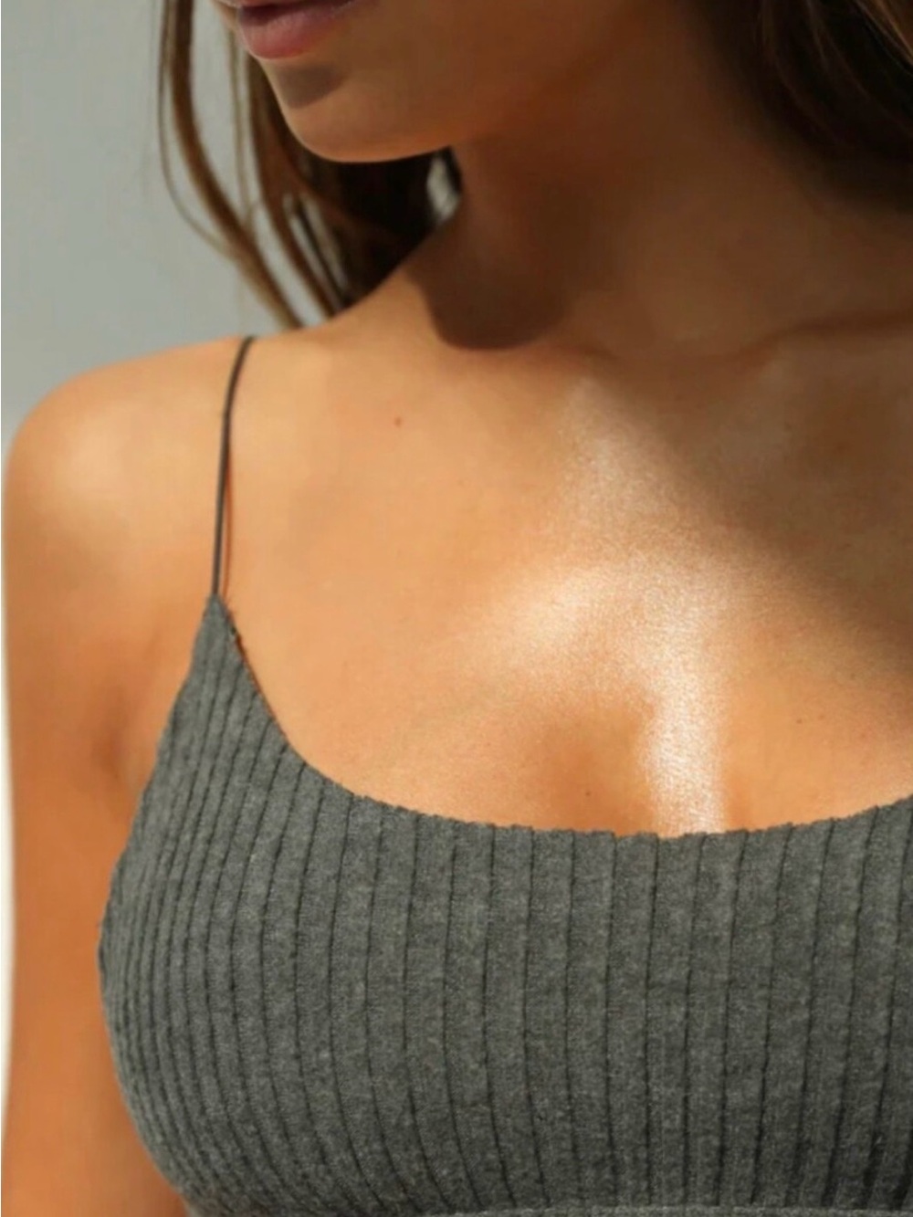 Joah Brown Ribbed Grey Bralette Top - Picture 2 of 5